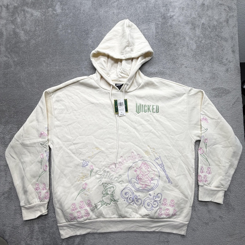 Wicked Her Universe Hoodie Womens XL White Yellow‎ Pullover Hooded Fleece Lined
